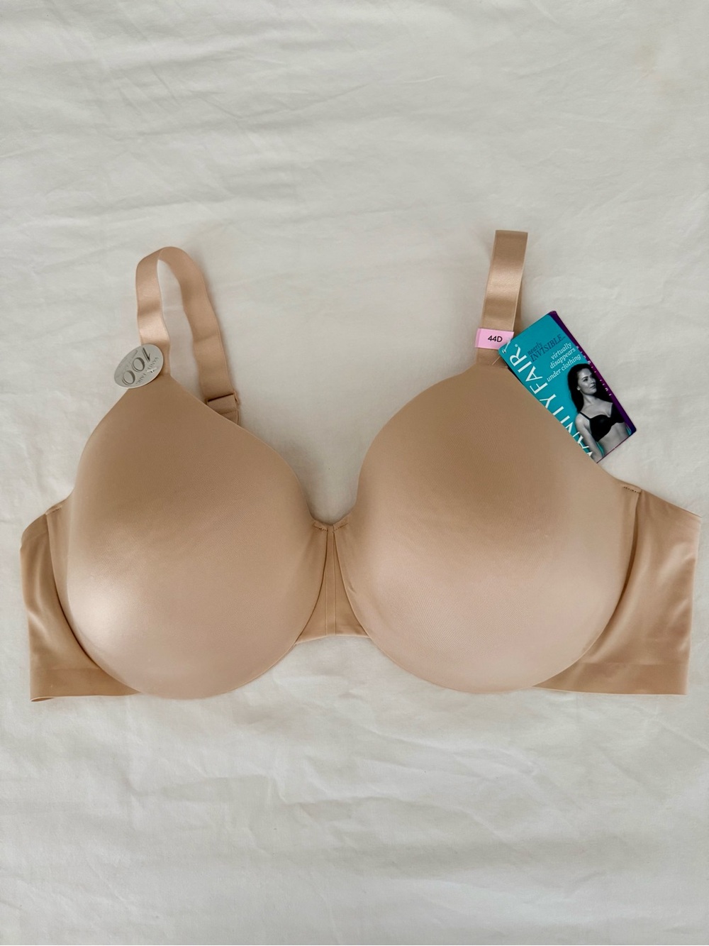 NWT Vanity Fair Nearly Invisible Full Figure Underwire Bra Damask Neutral 44D